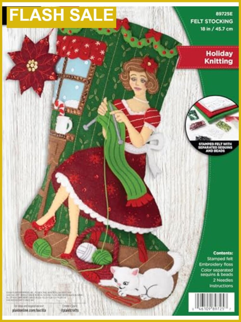Bucilla Felt Applique 18" Stocking Kit Holiday Knitting DIY Embroidery